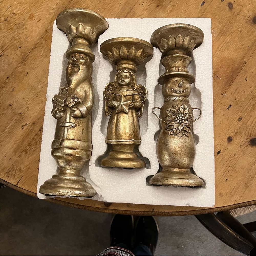 Kirkland Home Holiday Christmas Gold Candle Holders Set of 3 Figural Columns